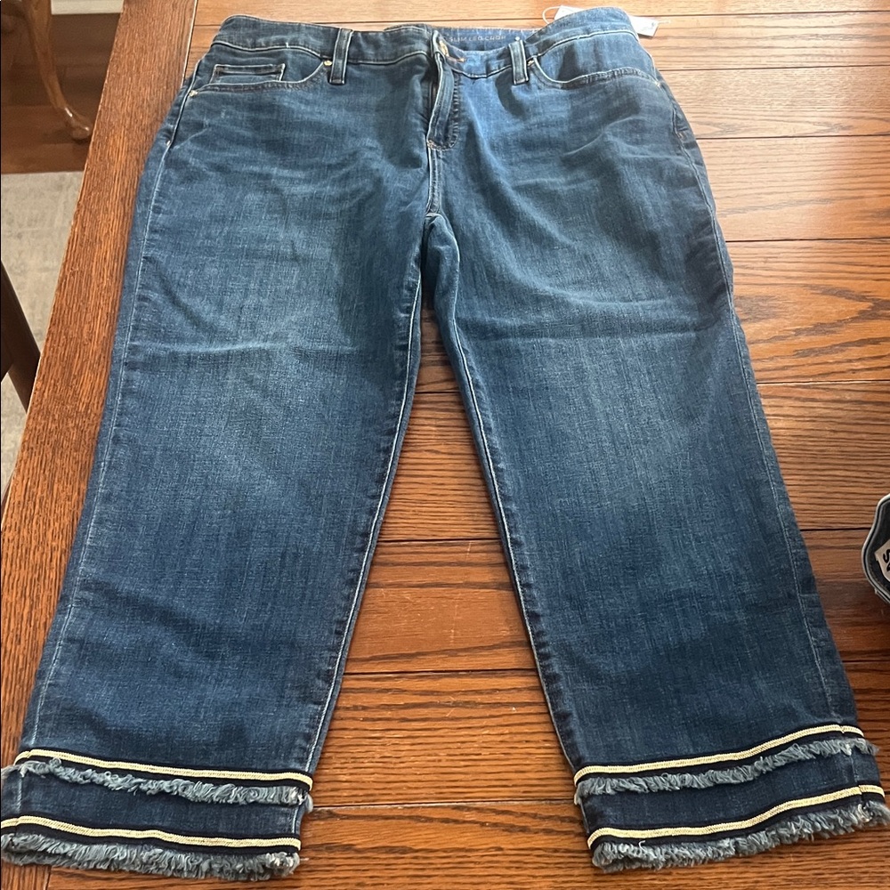 Chico's Dark Blue Cropped Jeans with Frayed Hem